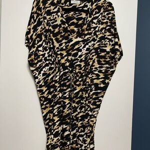 Calvin Klein Black and Tan Leopard Print Patterned Dress